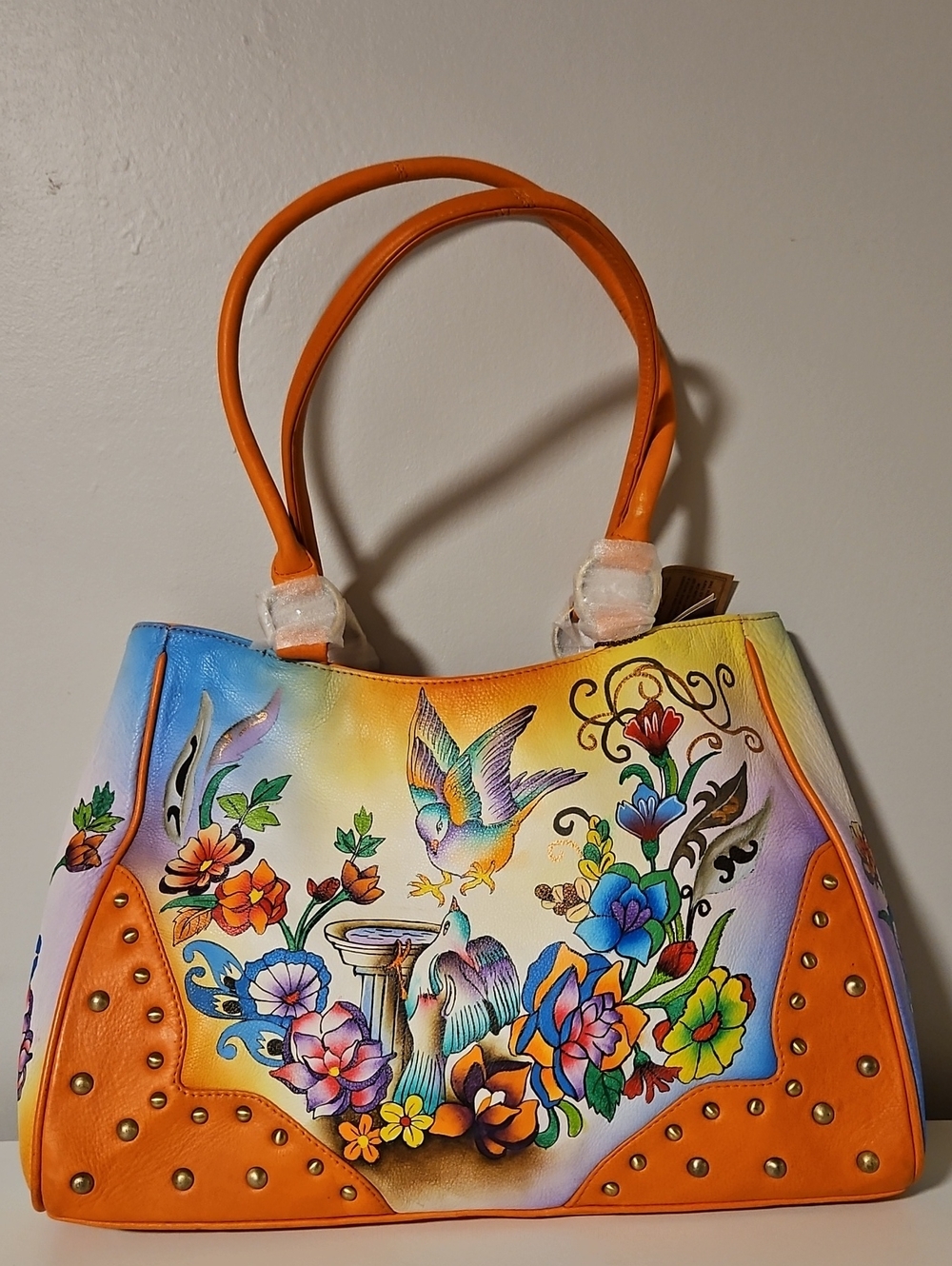 Sukriti Vibrant Hand-Painted, Genuine Leather Tote Bag
